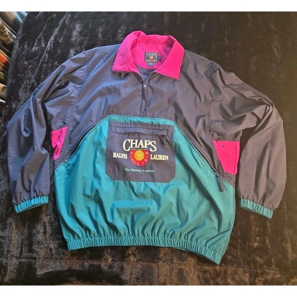 Vintage 90s Chaps Ralph Lauren Colorblock Windbreaker Pullover Jacket Large EUC